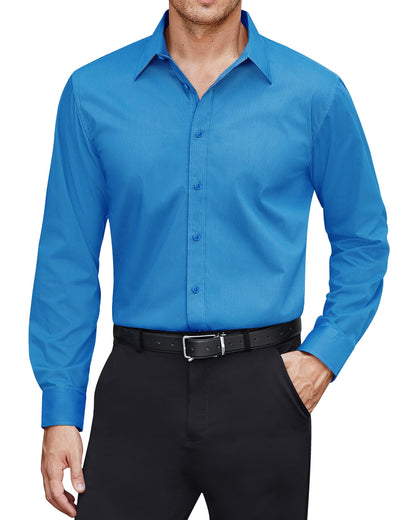 HOTJ.VER Men's Dress Shirts Stretch Stain Shield Long Sleeve Solid Formal Shirt Business Casual Button Down Shirts