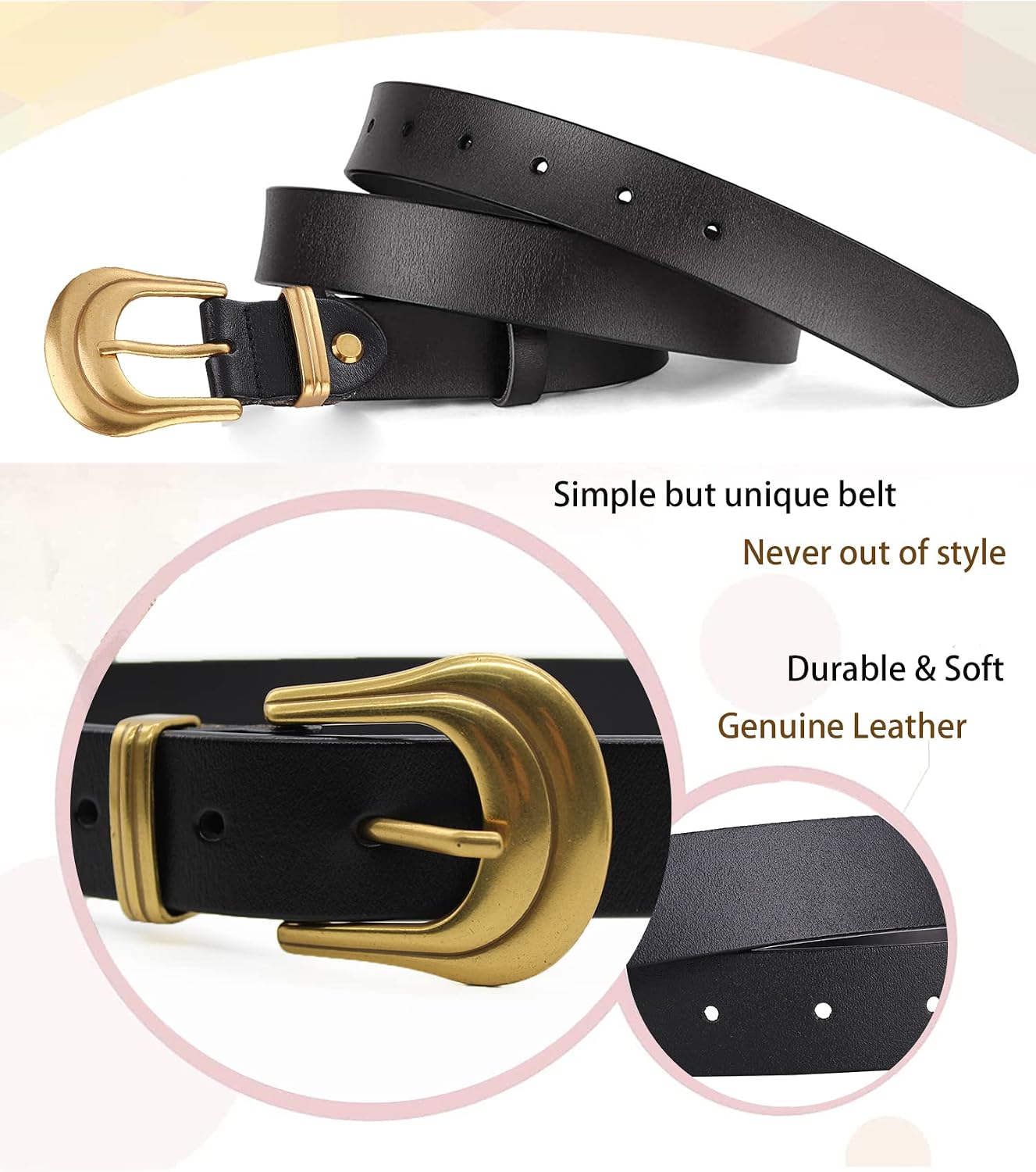 HOTALAIX Women's Belt Western Belts Silver Gold Buckle Black Leather Belt Pants Jeans Belts for Women