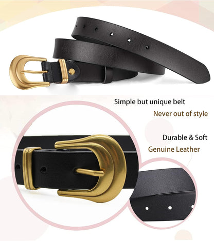 HOTALAIX Women's Belt Western Belts Silver Gold Buckle Black Leather Belt Pants Jeans Belts for Women