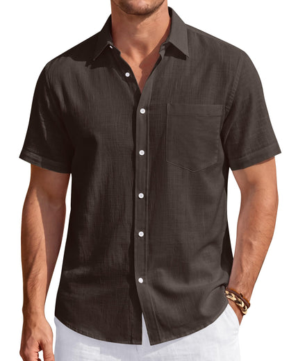 HOTJ.VER Mens Linen Shirt Short Sleeve Button Down Casual Summer Shirts | Cotton Linen, Untucked, Big Tall, from Beach Camp Vacation, Cruise Fishing, Work Office, to Wedding Party Family, with Pocket