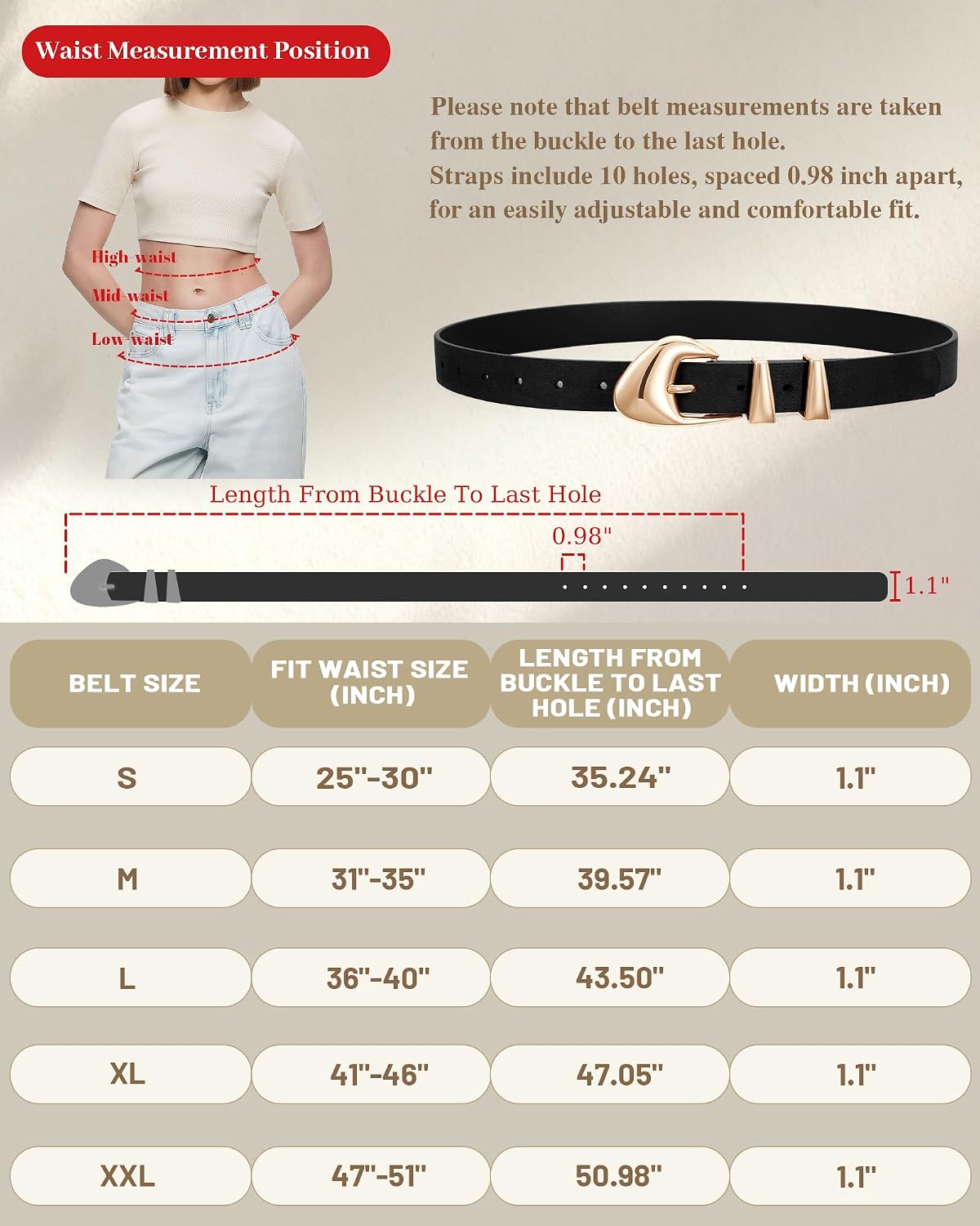 HOTXZQTIVE Women's Leather Belts for Jeans Dress Pants Black Brown Belts for Women Ladies Waist Belts with Gold Buckle