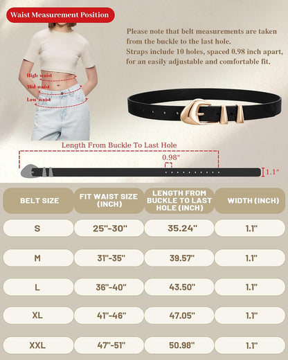 HOTXZQTIVE Women's Leather Belts for Jeans Dress Pants Black Brown Belts for Women Ladies Waist Belts with Gold Buckle