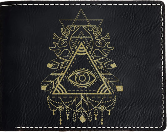 HOTEngraved Leather Wallet: Third Eye Design, Unique Gift for Holidays - Perfect for Dad, Mom, Brother, Sister, Friend, Teacher on Christmas