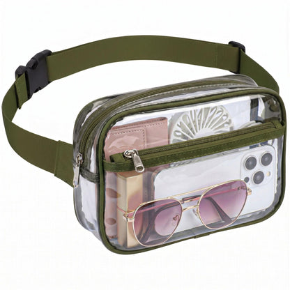 HOTPackism Clear Fanny Pack Stadium Approved - Large Size 35-51 inches Adjustable Strap Clear Belt Bag for Women Men Transparent Waist Bag for Concerts, Sporting Events, Black | Adjustable 35-51 in Strap, Hands-Free, 2 Easy-Access Pockets, Water-Resistant