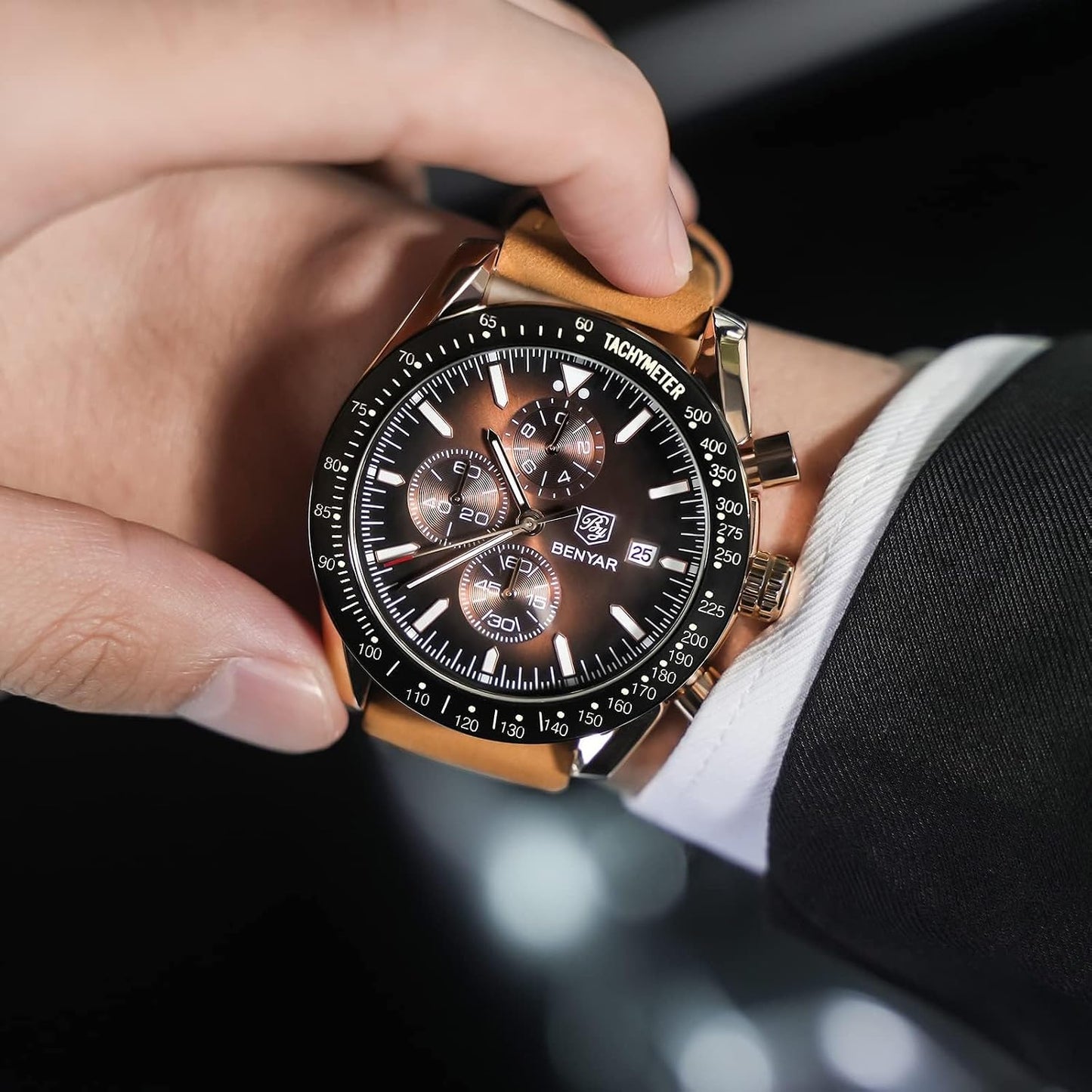 HOTBENYAR Watch for Men Analog Quartz Chronograph Waterproof Luminous Designer Mens Wrist Watches Business Work Sport Casual Dress Watch with Silicone Strap Elegant Gifts for Men
