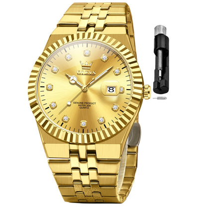HOTOLEVS Mens Watches Luxury Diamond Calendar Stainless Steel Male Watches Business Dress Waterproof Luminous Fashion Watch for Men