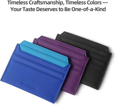 HOTBETTERHUMZ Credit Card Case Nappa Leather Material for Men and Women Card Holder Slim Wallet 8 Slots and 1 Pocket (Purple)
