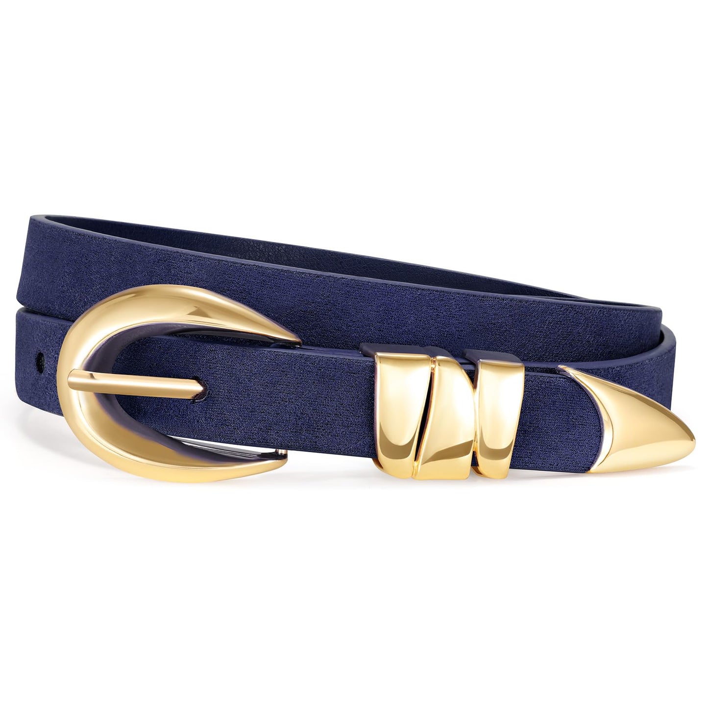 HOTXZQTIVE Women's Skinny Leather Belts Ladies Thin Waist Belts for Jeans Dress Pants Trendy Black Belt with Gold Buckle