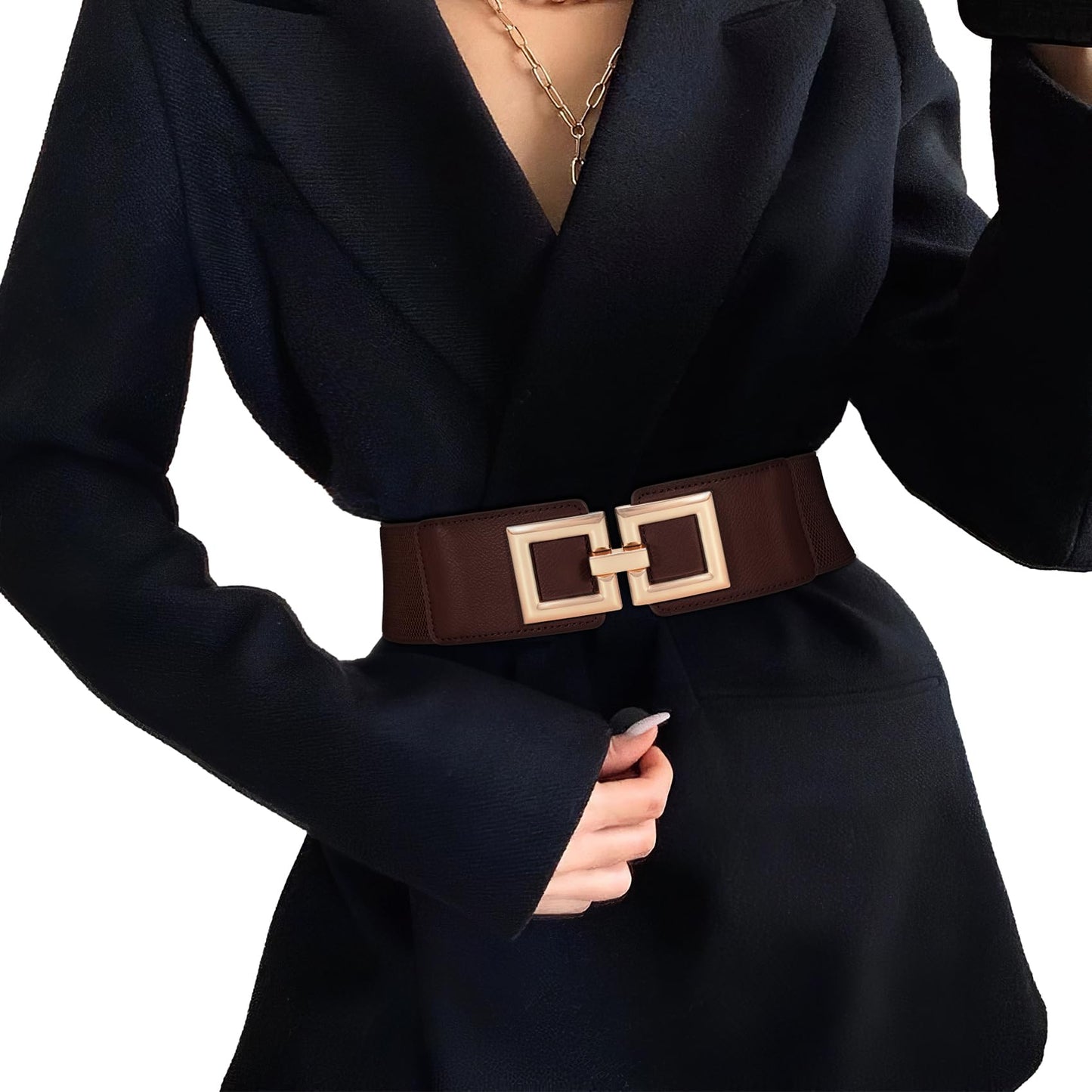 HOTWide Belts for Women Fashion Elastic Belt for Dresses Vintage Waist Belt Ladies Stretchy Belt Gold Buckle