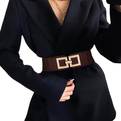 HOTWide Belts for Women Fashion Elastic Belt for Dresses Vintage Waist Belt Ladies Stretchy Belt Gold Buckle