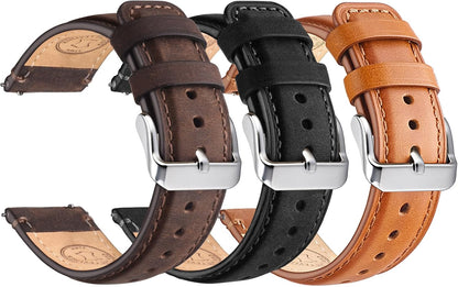 HOTWristitani 3 Pack Leather Watch Strap, 19mm 20mm 21mm 22mm 24mm Top Genuine Leather Watch bands for Men, Quick Release Vintage Wristband