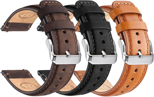 HOTWristitani 3 Pack Leather Watch Strap, 19mm 20mm 21mm 22mm 24mm Top Genuine Leather Watch bands for Men, Quick Release Vintage Wristband