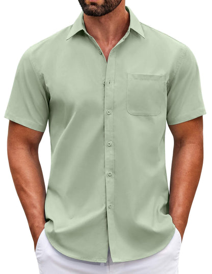 HOTCOOFANDY Mens Short Sleeve Casual Button Down Shirts Summer Untucked Dress Shirts with Pocket