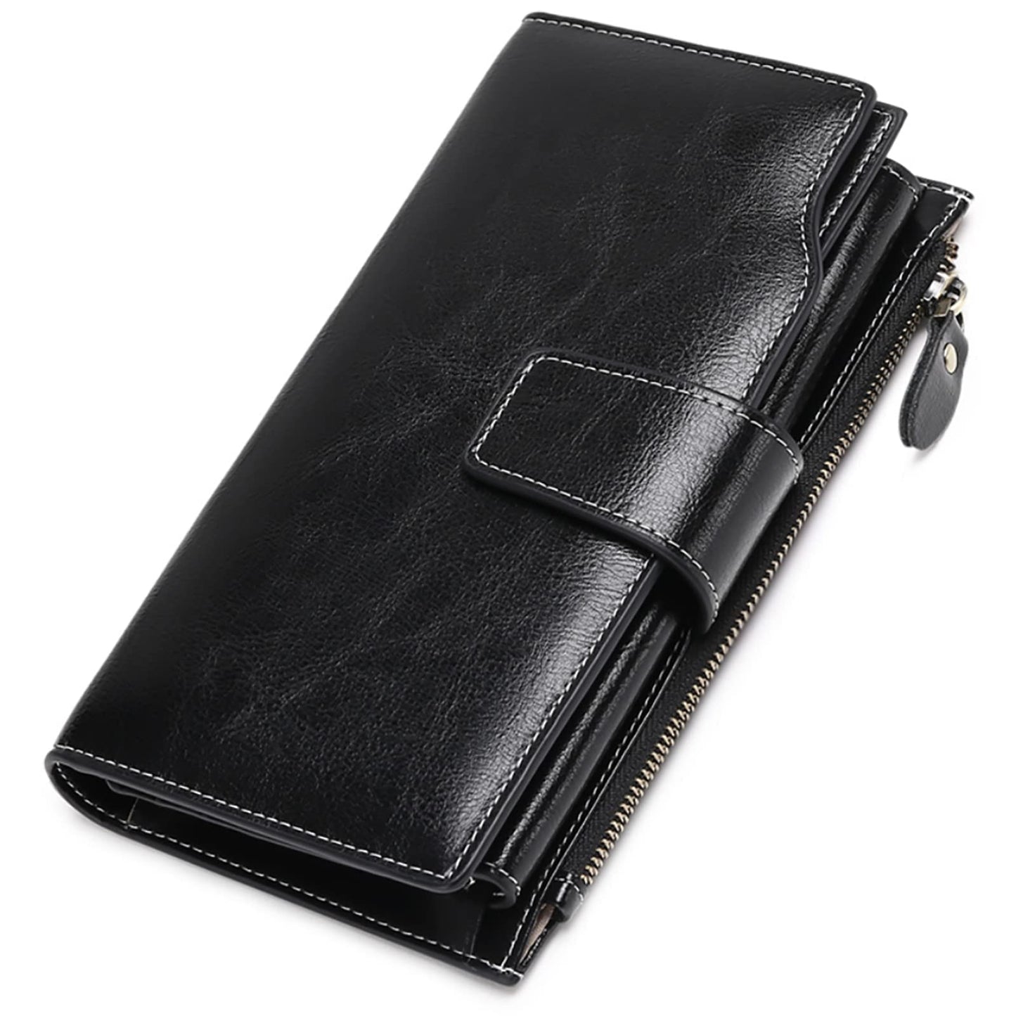 HOTSENDEFN Women Leather Wallets RFID Blocking Clutch Card Holder Ladies Purse with Zipper Pocket