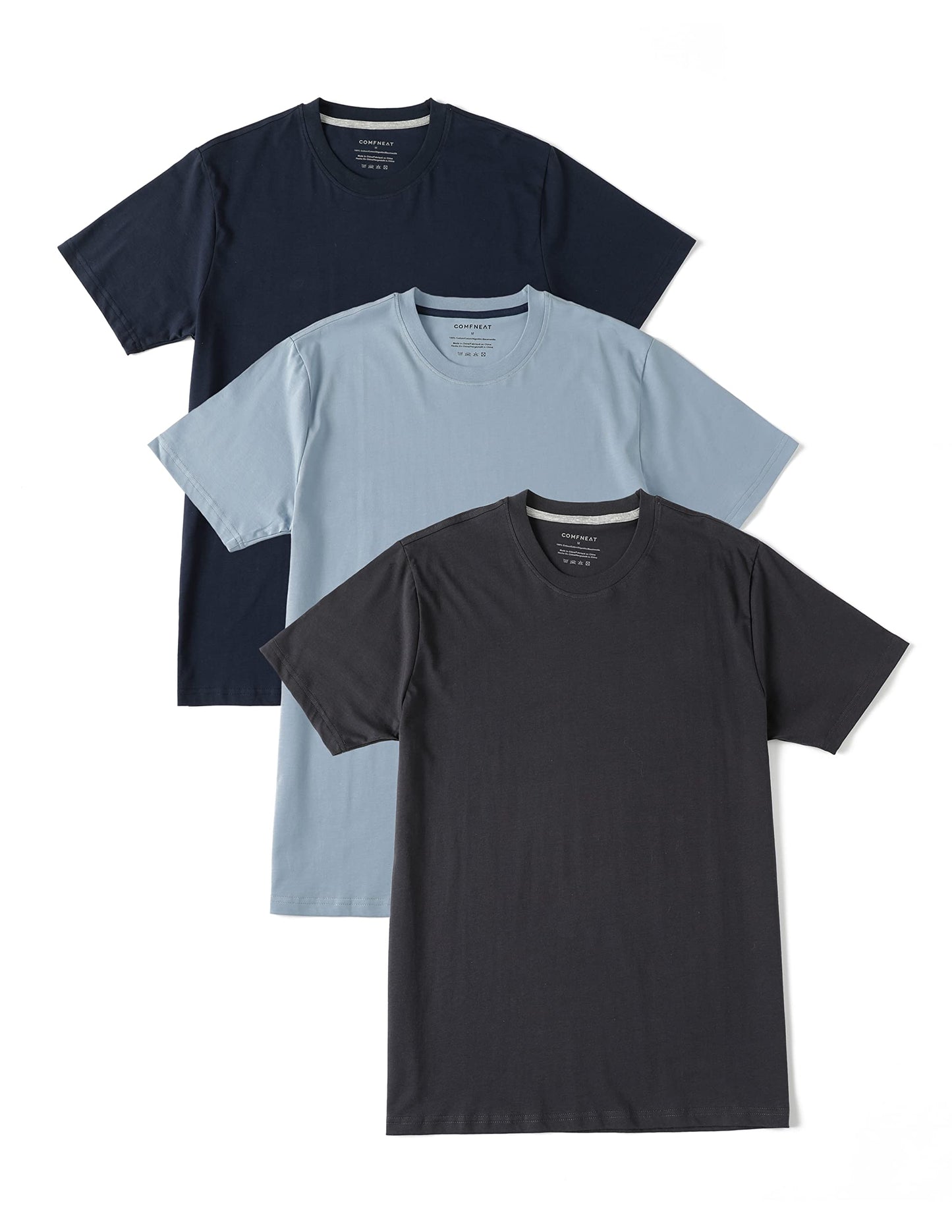 HOTComfneat Men's 3-Pack Lightweight T-Shirts Cotton Crew Neck Regular Fit Solid Tee