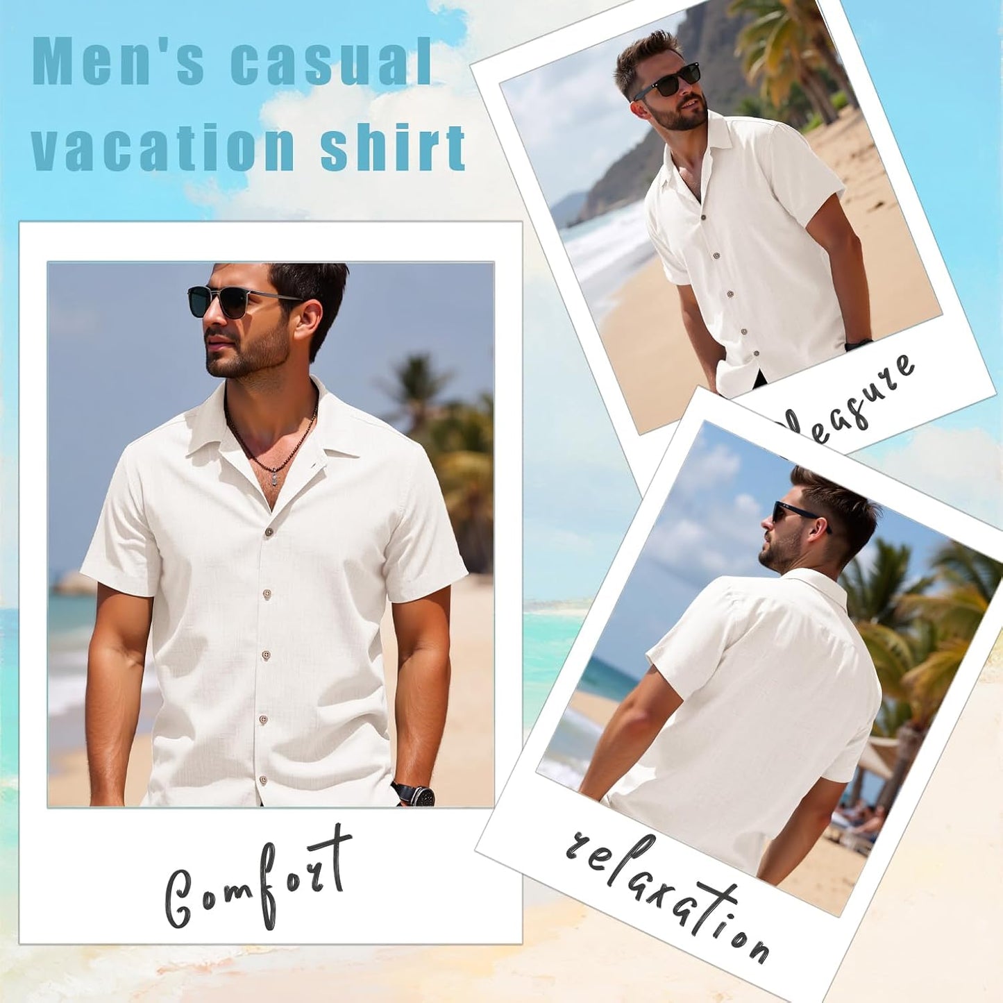 HOTCURBODO Linen Blend Shirts for Men Casual Short Sleeve Button Down Shirt Cool Summer Beach Wedding Vacation Tops