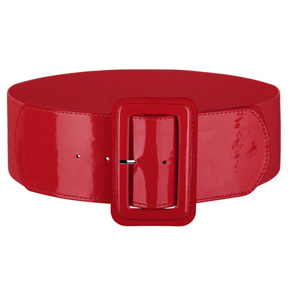 HOTJASGOOD Women Wide Stretchy Belt Vintage Elastic Waist Belt for Dresses Fashion Ladies Waist Belt with Patent Square Buckle