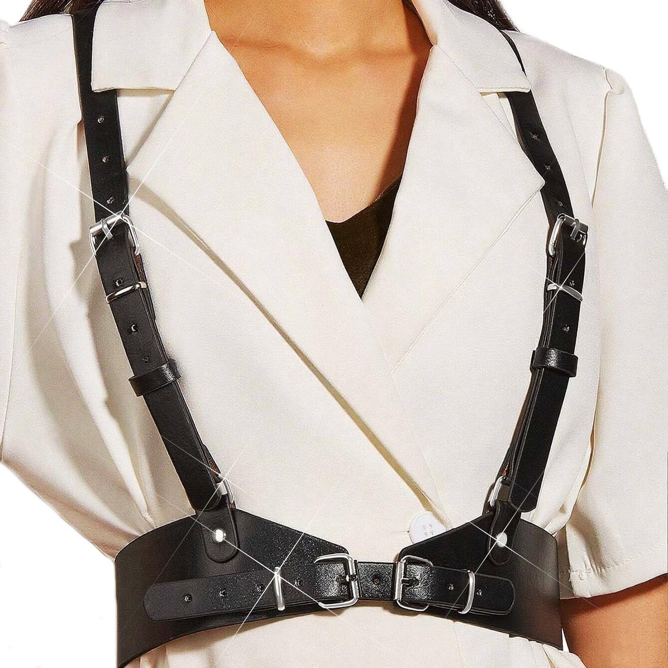 HOTBODIY Punk Women Waist Belts PU Leather Fashion Body Chain Belt Rave Halloween Accessories Belt Adjustable Goth