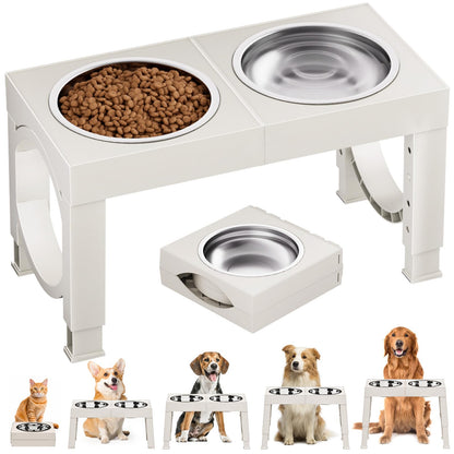 HOTXIAZ Elevated Dog Bowls Large Breed Raised Dogs Bowl Stand Large/Medium Sized Dog Stainless Steel Food Water Bowl Stands 5 Heights Adjustable 9/11/12/14in Black Pet Feeder Dish Station