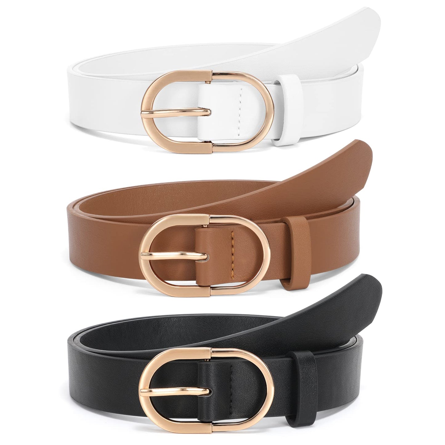 HOTJASGOOD Women’s Leather Belts for Jeans Pants Fashion Ladies Belt with Gold Buckle