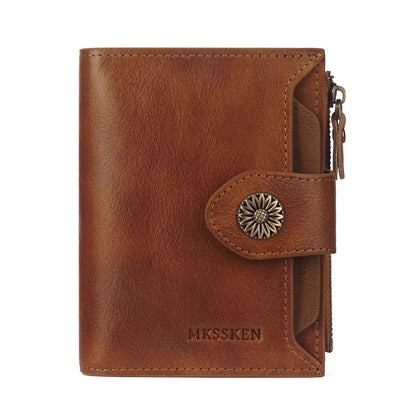 HOTRFID Wallet Women,Bifold Leather Womens Wallet,Compact Designer Carteras Para Mujer Card Holder with Removable ID Window(darkbrown)