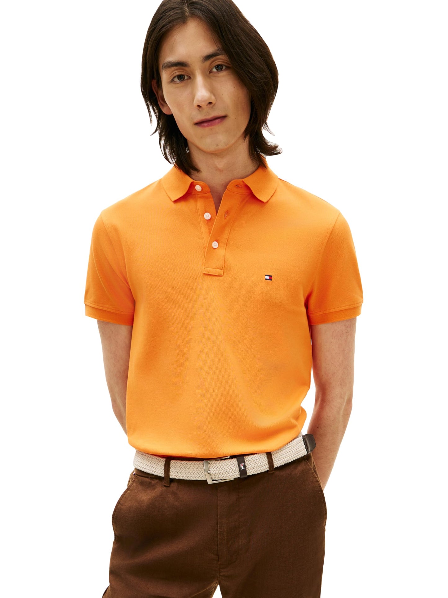 HOTTommy Hilfiger Men's Short Sleeve Polo Shirts in Slim Fit with Stretch and Organic Pique Cotton