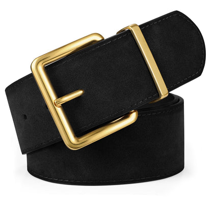 HOTXZQTIVE Women Wide Chunky Belt for Dresses Fashion Thick Suede Belt with Gold Buckle
