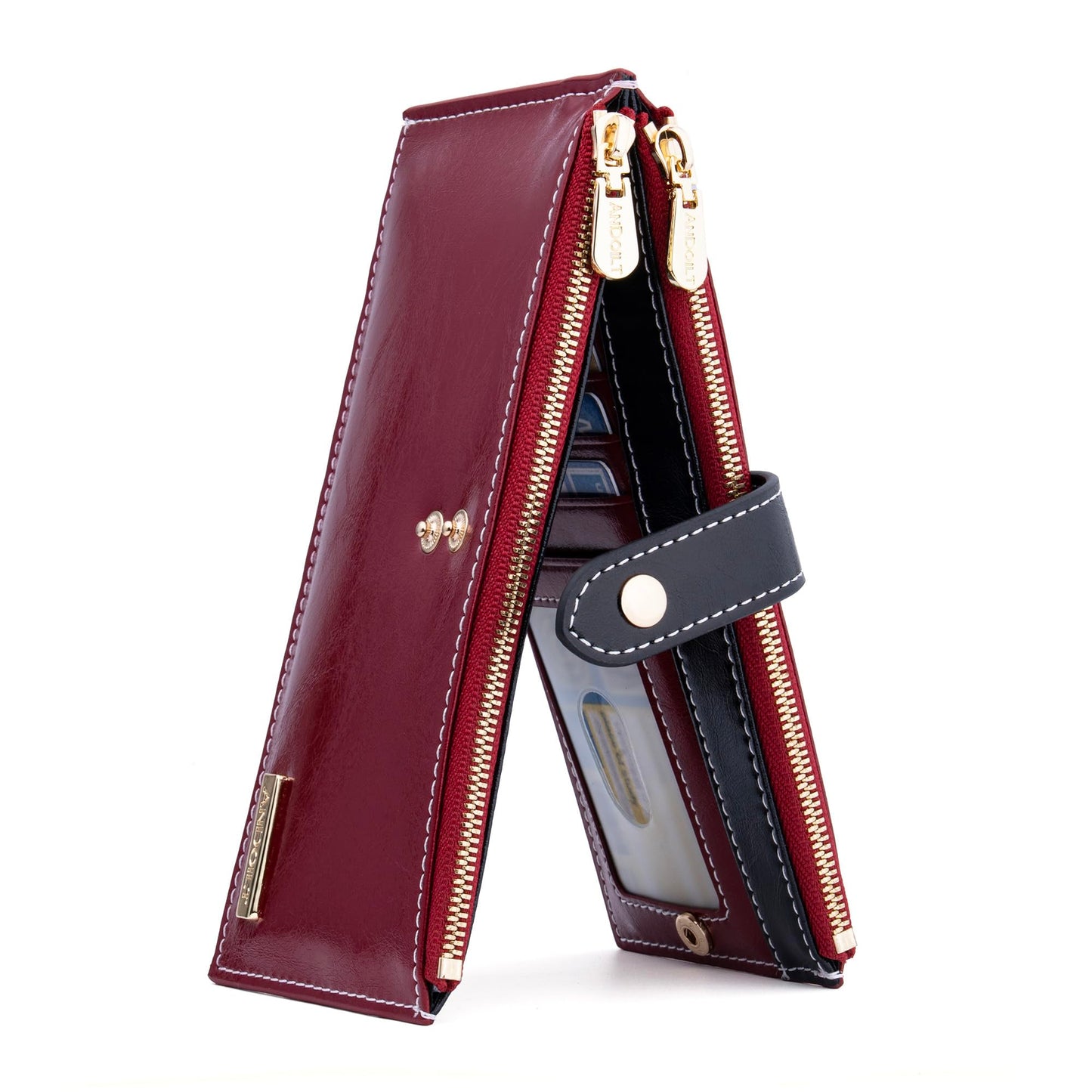 HOTANDOILT Women's Genuine Leather Wallet RFID Blocking Credit Card Holder Zipper Purse Cell Phone Handbag