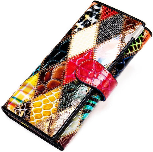 HOTWomen Multicolor Wallets Genuine Leather Card Holder Large Purses Phone Clutch (Multicoloured Diamond-L)