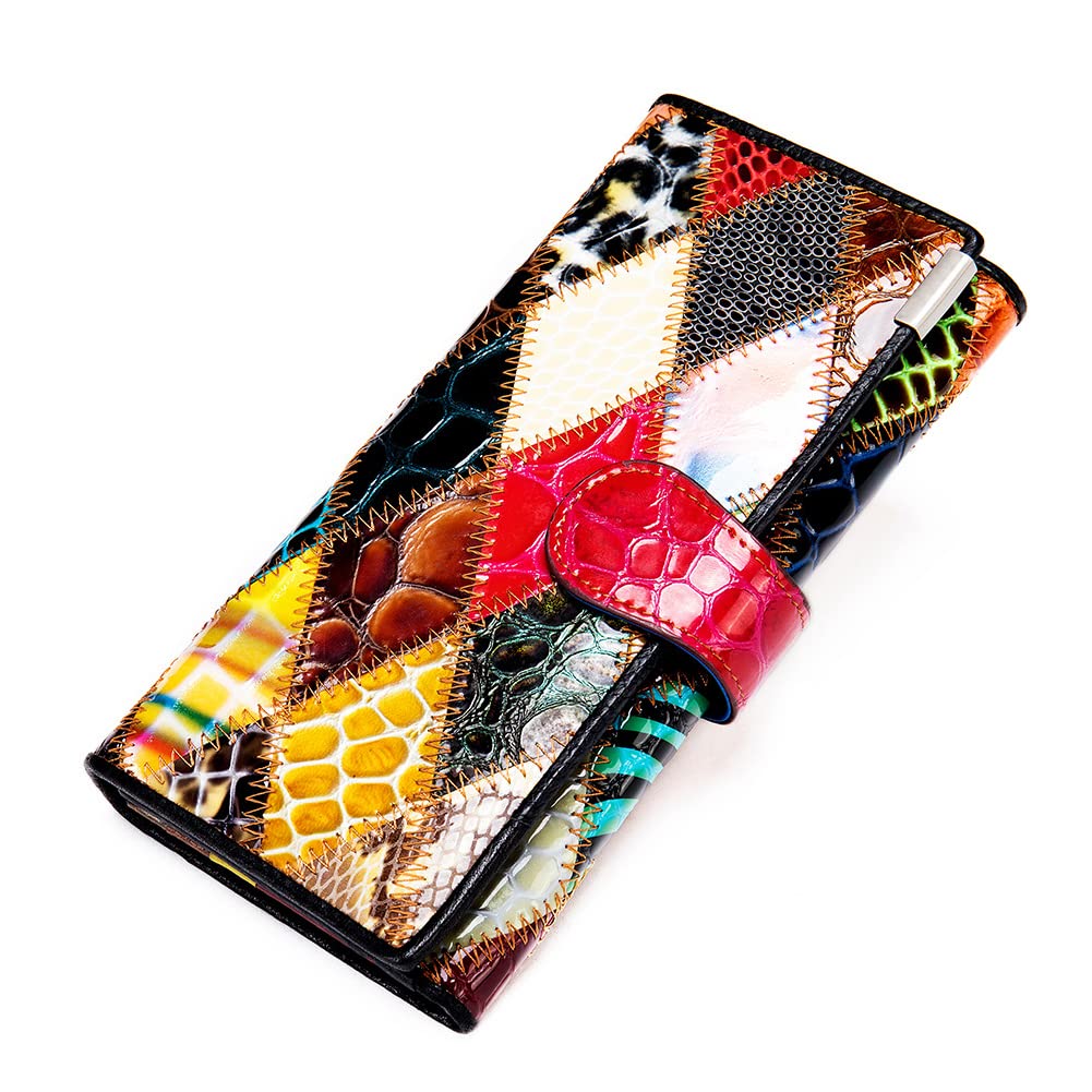 HOTWomen Multicolor Wallets Genuine Leather Card Holder Large Purses Phone Clutch (Multicoloured Diamond-L)