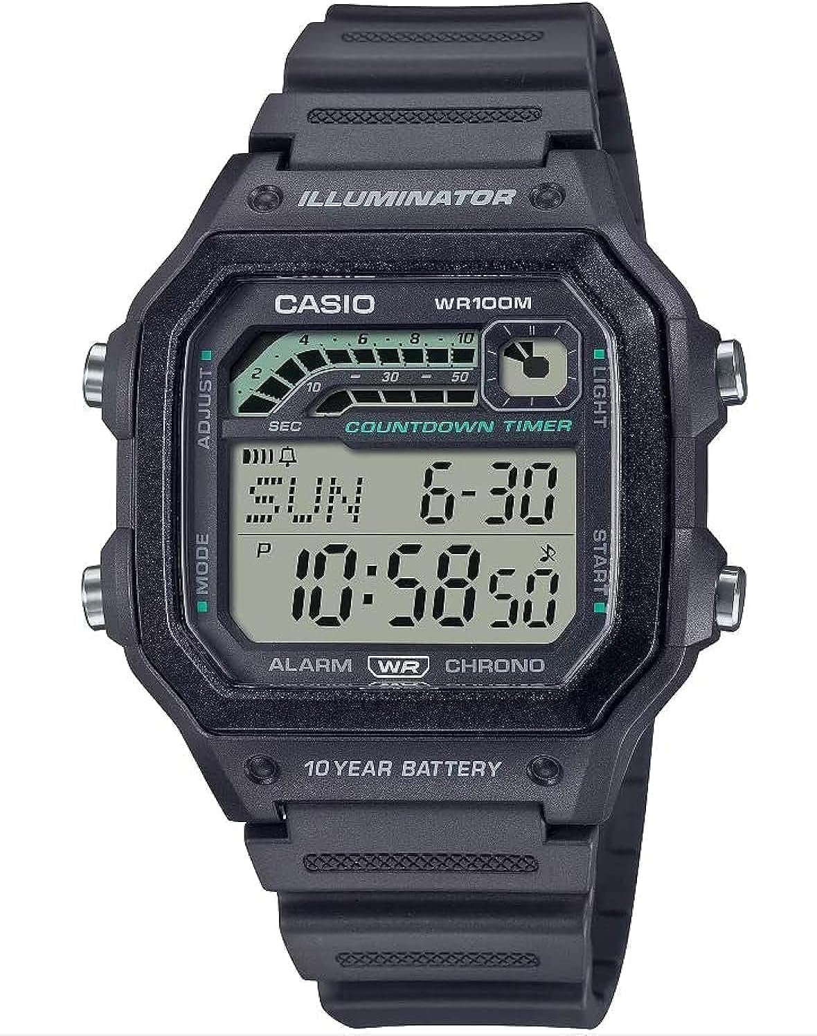 HOTCasio WS1600H Series | Men’s Watch | Sports Design | Stopwatch | Countdown Timer | LED Light with Afterglow | 100M WR | Daily Alarm | Auto Calendar | World Time | 10 Year Battery