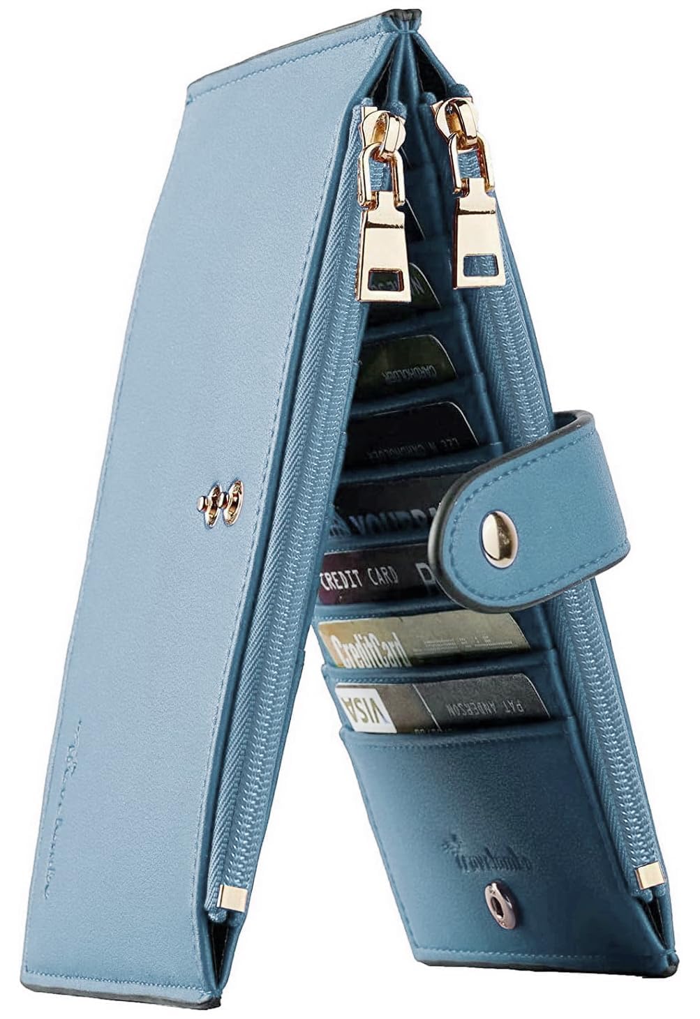 HOTTravelambo Womens Leather Bifold Wallet, Slim RFID Blocking Card Holder | Large Capacity, 16 Card Slots & ID Window, 2 Zipper Pockets, Dual Snap Closure, Slim Lightweight, RFID Privacy Protection