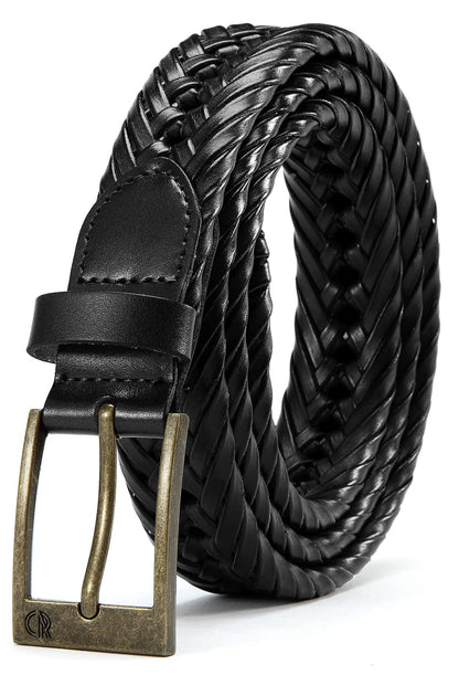 HOTCHAOREN Leather Braided Belts for Men - 1 1/8" Mens Casual Woven Leather Belt for Dress Pant