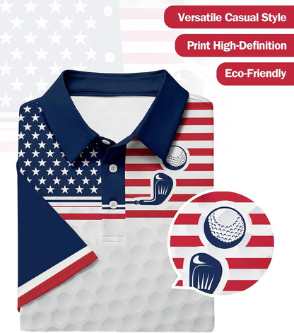 HOTV VALANCH Mens American Falg Polo Shirts Short Sleeve Performance Patriotic Shirt Funny Golf Shirt
