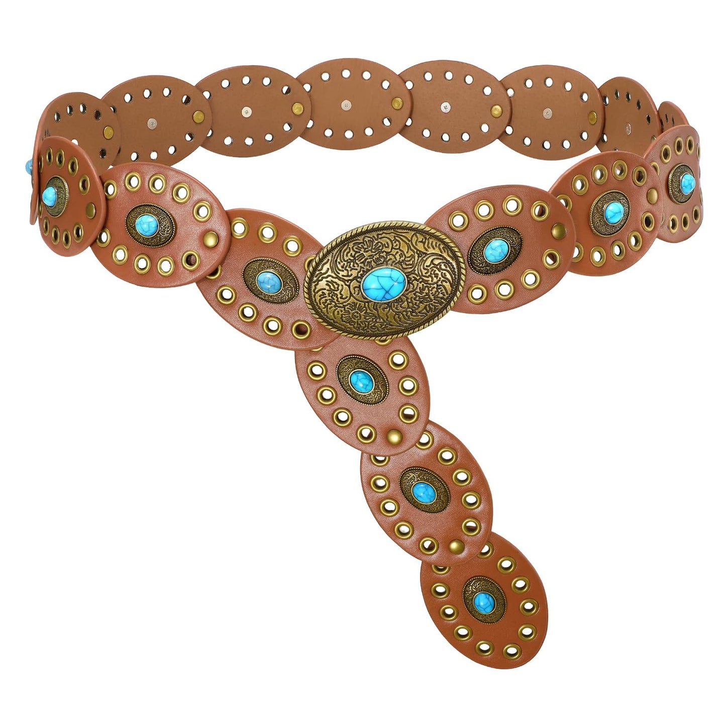 HOTVONMELLI Women Western Disc Belt Cowgirl Concho Leather Belts for Dress Wide Boho Waist Belt for Concert Outfits