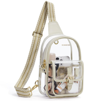 HOTMissnine Clear Bag for Stadium Events Clear Sling Bag Fanny Pack Crossbody Purse for Sport Concert with Side Mesh Pocket