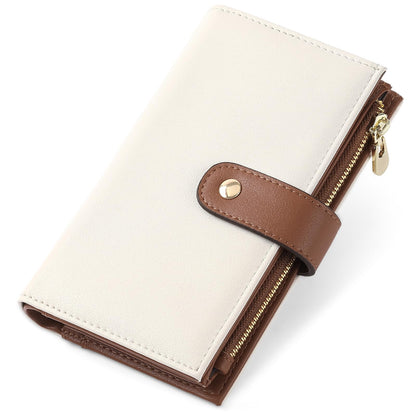 HOTGAEKEAO Wallets for Women Leather RFID Blocking Bifold Double Zipper Pockets Wallet Card Case Purse with 4 ID Windows