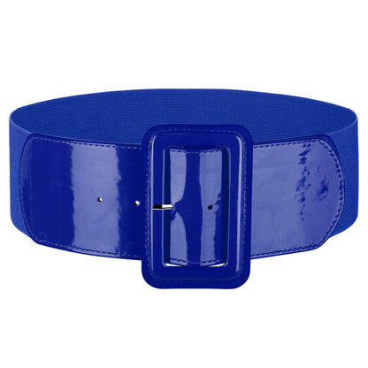 HOTJASGOOD Women Wide Stretchy Belt Vintage Elastic Waist Belt for Dresses Fashion Ladies Waist Belt with Patent Square Buckle
