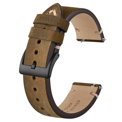HOTBISONSTRAP Distressed Leather Watch Strap, Watch Replacement Bands for Men, Quick Release Spring Bars, Band Width 18mm 19mm 20mm 22mm 24mm