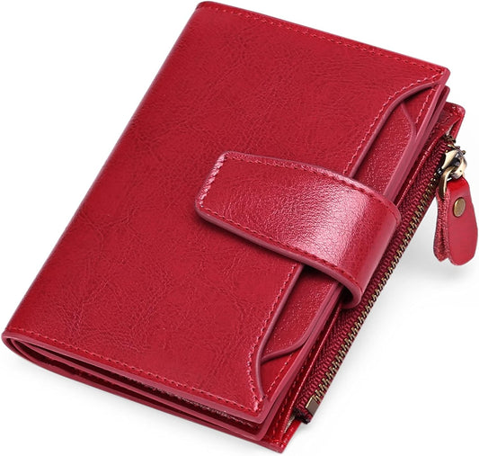 HOTFALAN MULE Small Wallet for Women Leather Bifold Compact RFID Blocking Small Womens Wallet Purse