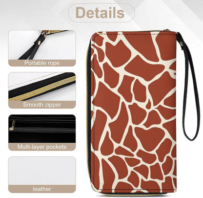 HOTRed Giraffe Skin Pattern Leather Wallet for Women Fashion Long Purse with Zipper Credit Card Holder