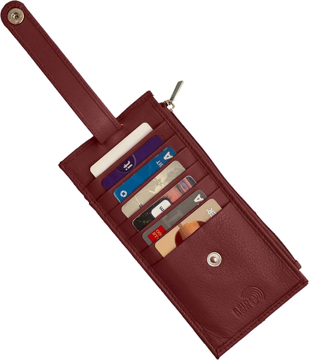 HOTSlim Credit Card Wallet Holder Change Pouch, RFID Blocking Business Cards Cases with Zipper Pocket for Cash, Coin, Receipt, ID Card (Burgundy)