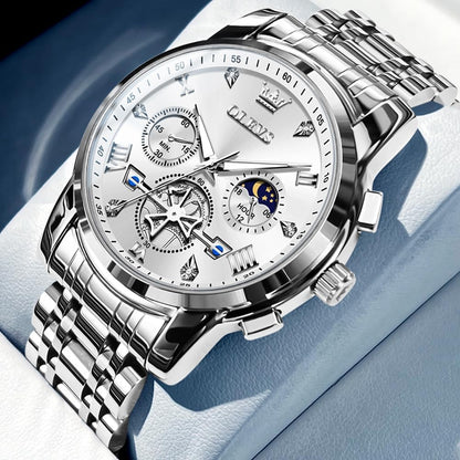 HOTOLEVS Watches Men Stainless Steel Chronograph Watch Luxury Big Face Man Dress Watches Waterproof Roman Numeral Analog Quartz Men Wrist Watch Diamond Relojes para Hombre(Silver/Black/Gold/Red/Blue)