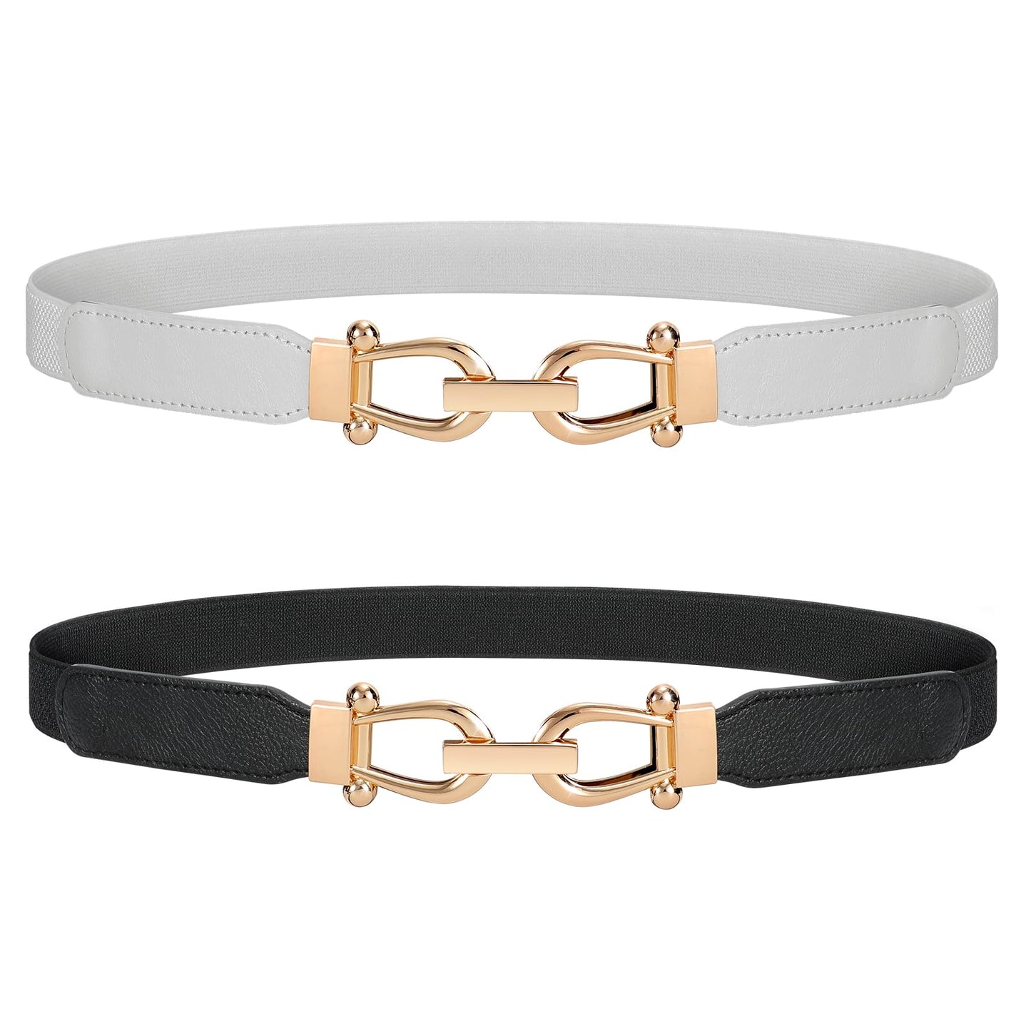 HOTJASGOOD Women Stretchy Waist Belt Retro Elastic Skinny Belt for Ladies with Gold Buckle