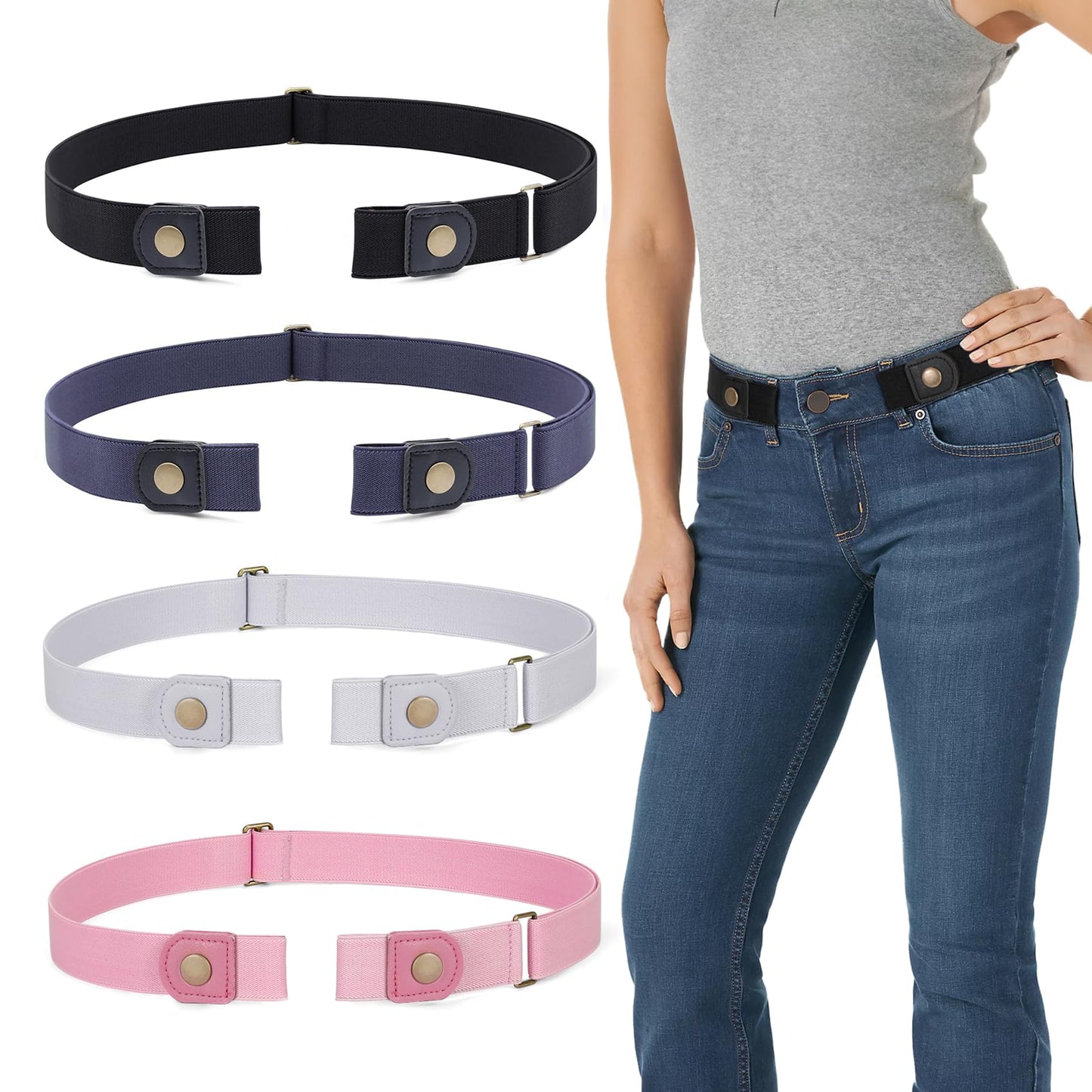 HOTWERFORU 3 Pack 4 Pack No Buckle Invisible Stretch Belt Buckle-Free Elastic Belt for Women and Men