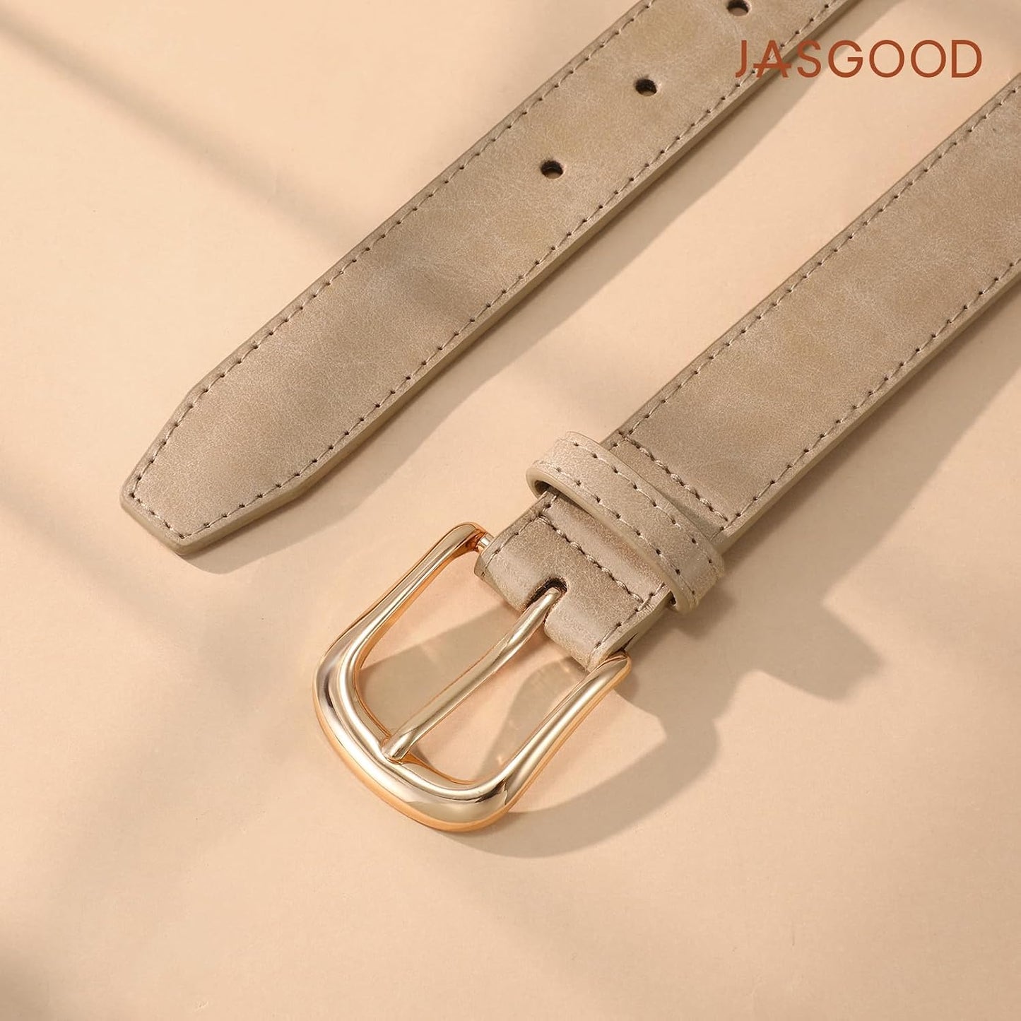 HOTJASGOOD Women Leather Belt with Gold Buckle Vintage Elegant Casual Waist Belt for Jeans Pants