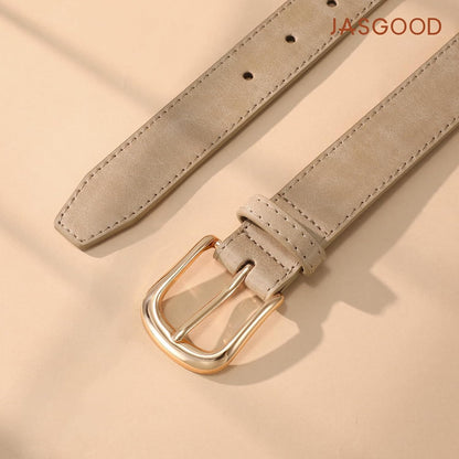 HOTJASGOOD Women Leather Belt with Gold Buckle Vintage Elegant Casual Waist Belt for Jeans Pants