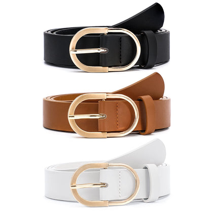 HOTVONMELLI 3 Pack Women's Belts for Jeans Pants Fashion Gold Buckle Ladies Dress Belt