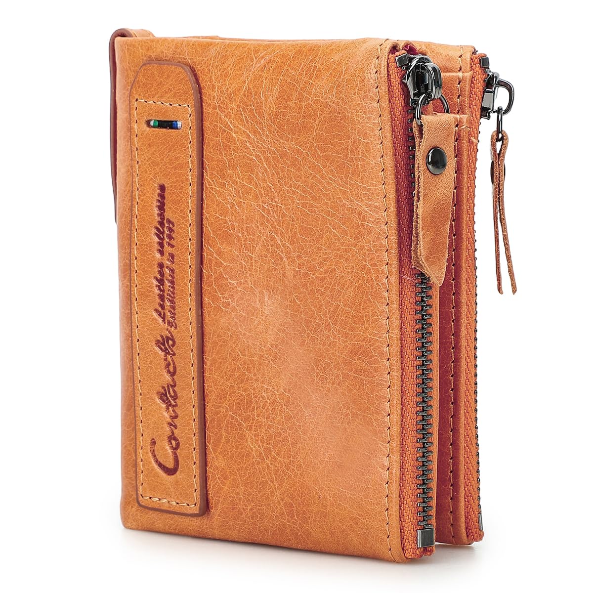 HOTCONTACTS Soft Leather Wallet for Women Small Bifold Coin Purse Double Zipper Card Holder with RFID Blocking (Rose Tan)