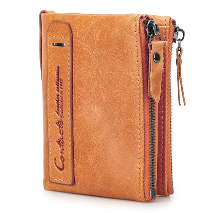HOTCONTACTS Soft Leather Wallet for Women Small Bifold Coin Purse Double Zipper Card Holder with RFID Blocking (Rose Tan)